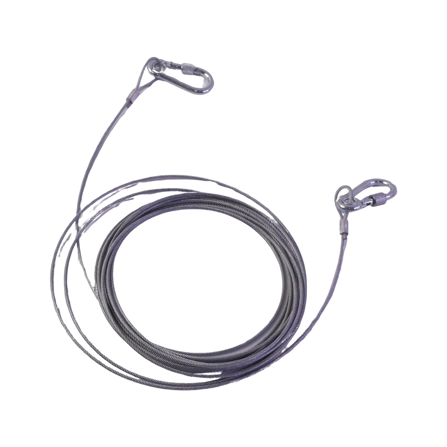 Steel wire rope with hooks on white background