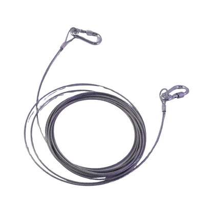 Steel wire rope with hooks on white background