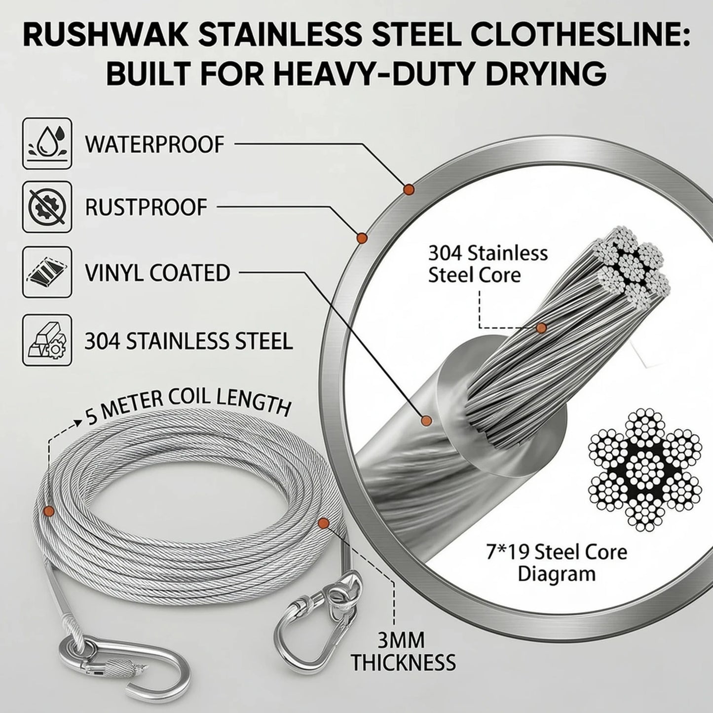Heavy duty wire clothesline product detail