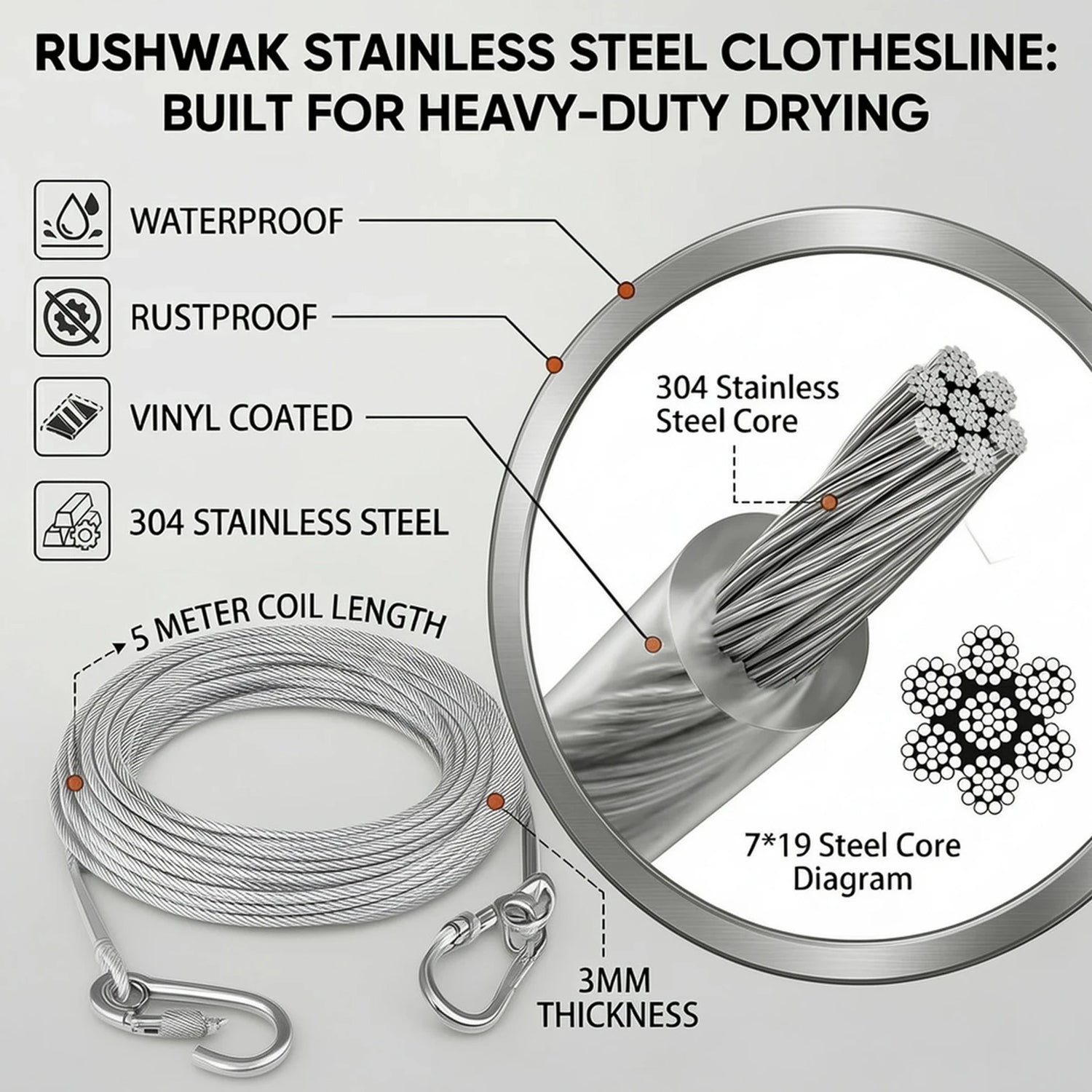 Heavy duty wire clothesline product detail
