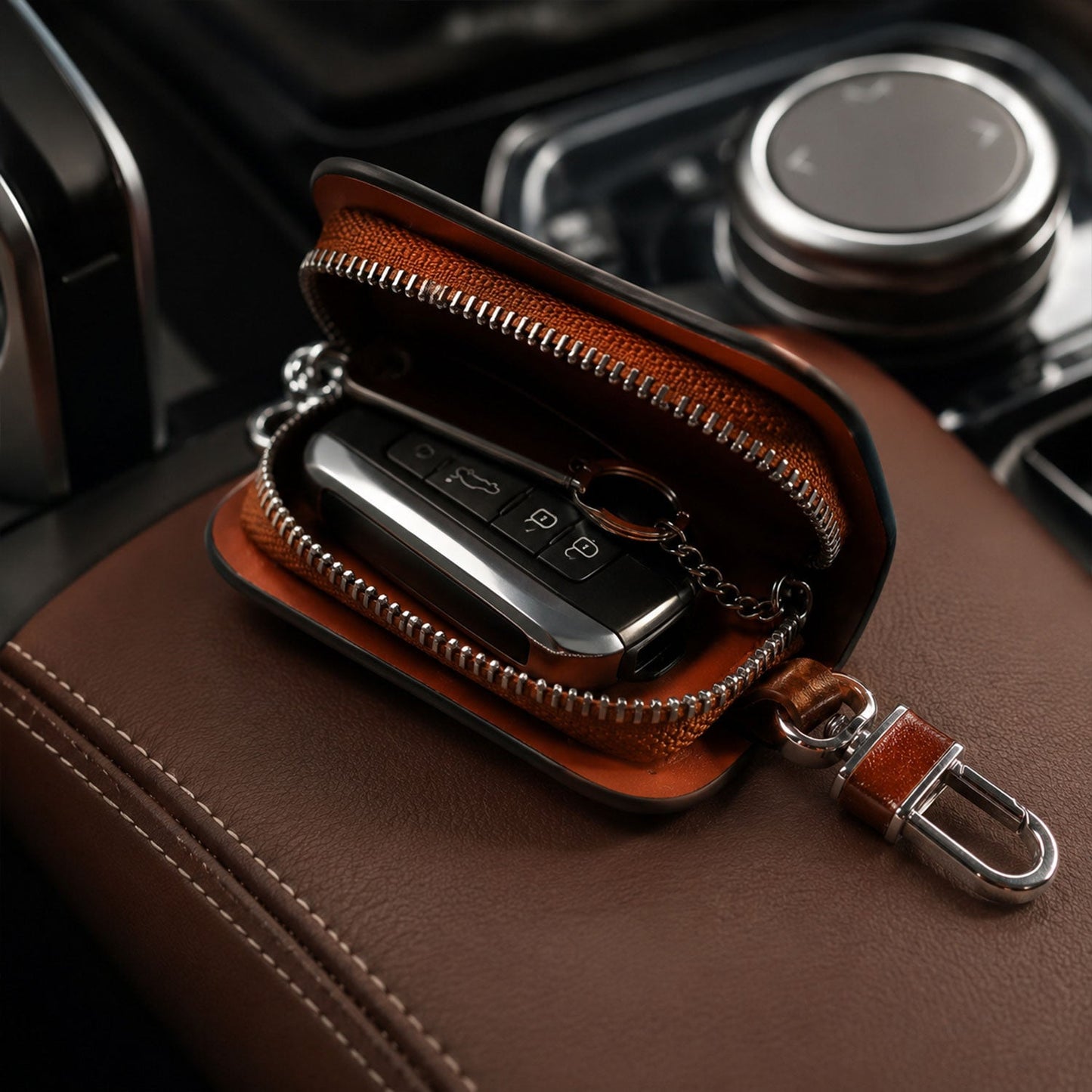 16128 brown leather car key case product