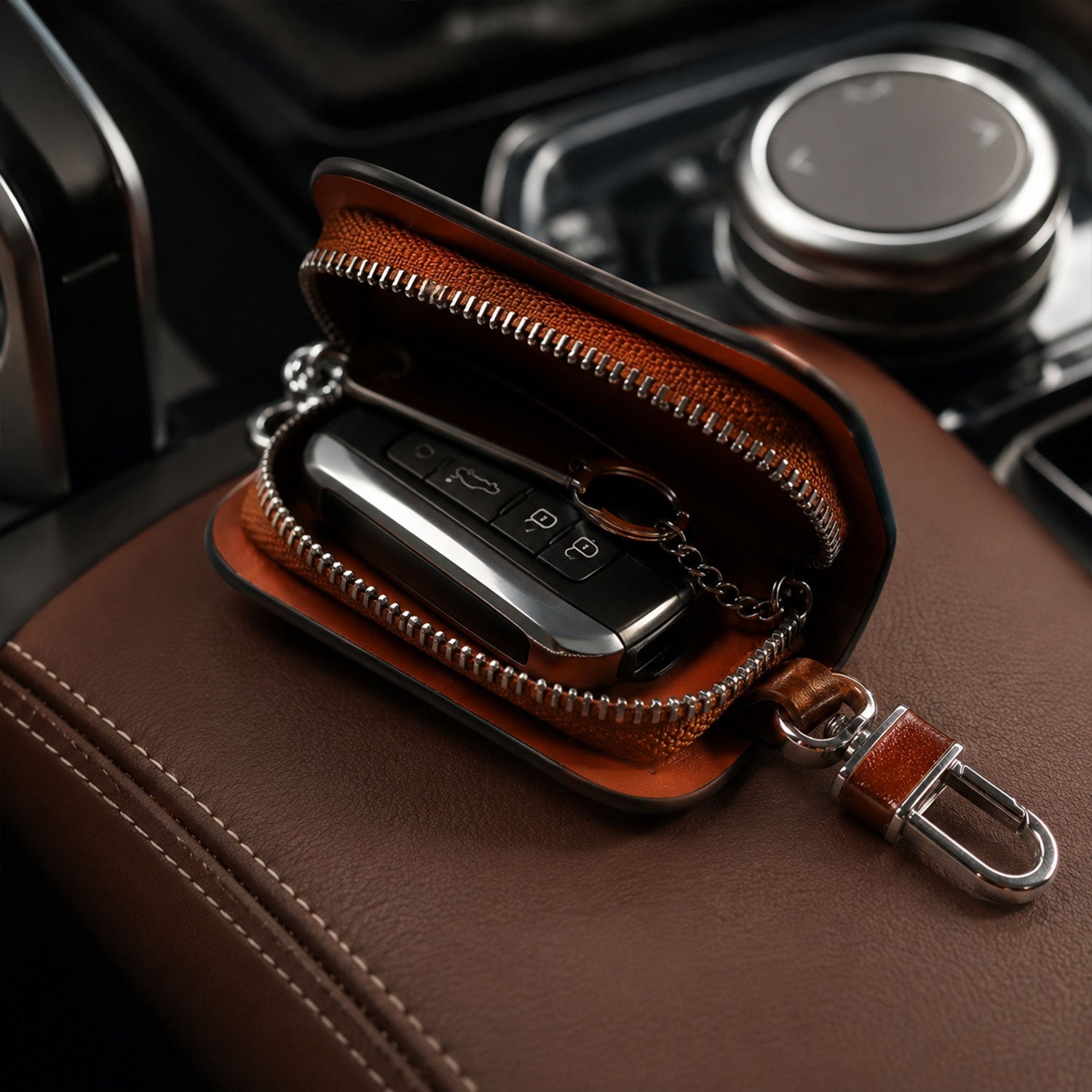 16128 brown leather car key case product