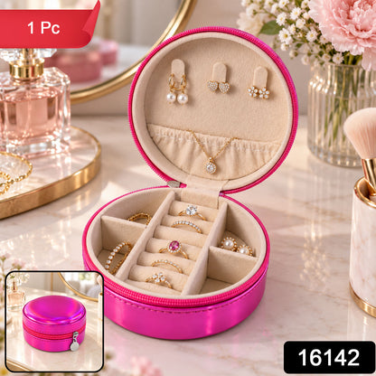 Round jewellery organizer box with product code 16142 and 1 Pc label