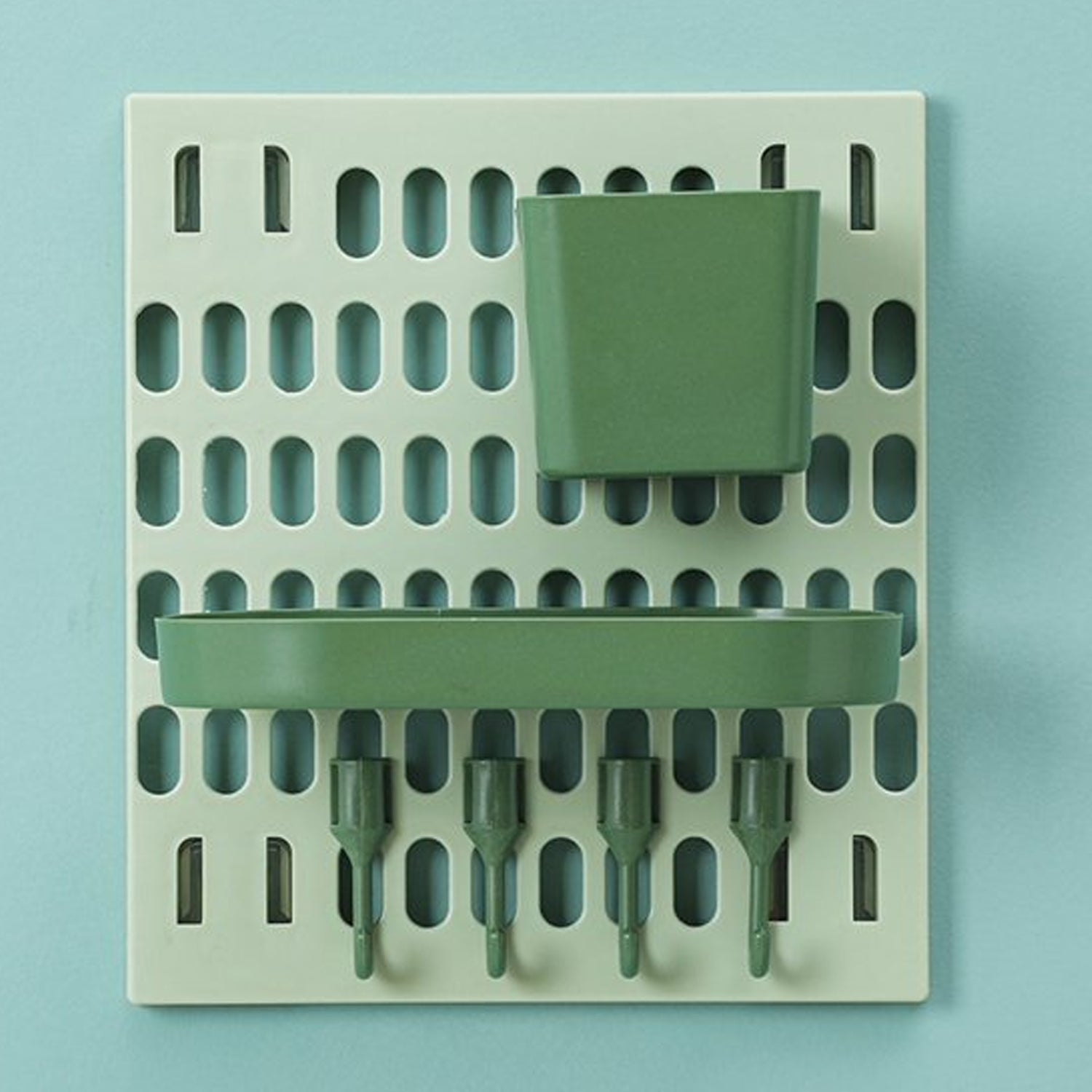 Pegboard kitchen organizer installed view