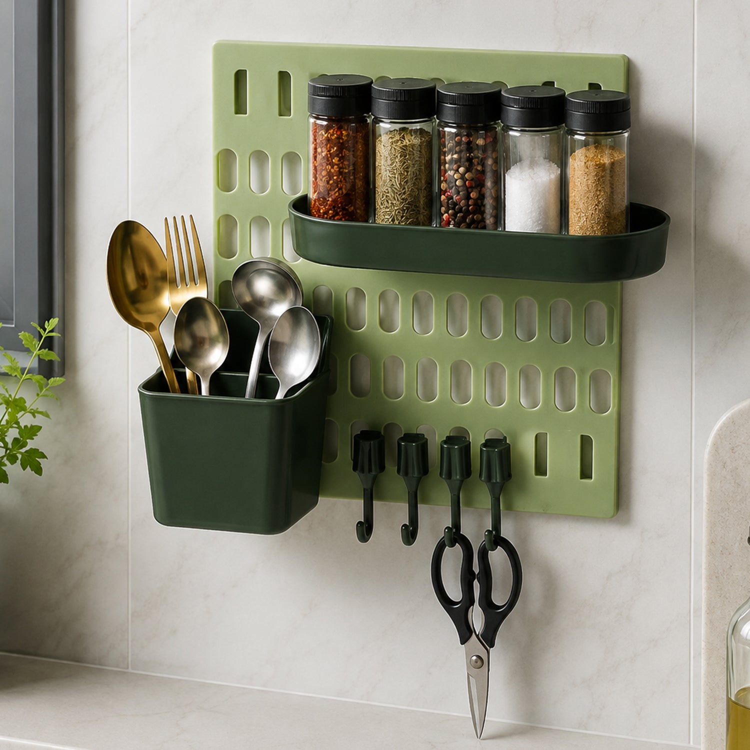 Plastic pegboard storage rack detail