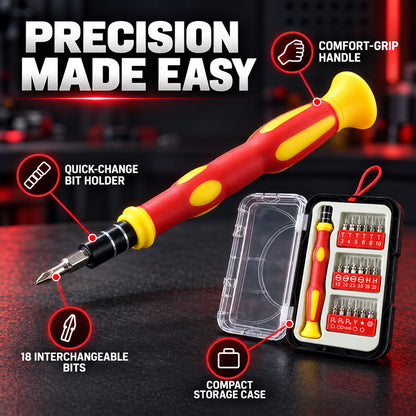 Precision screwdriver with comfort grip and interchangeable bits