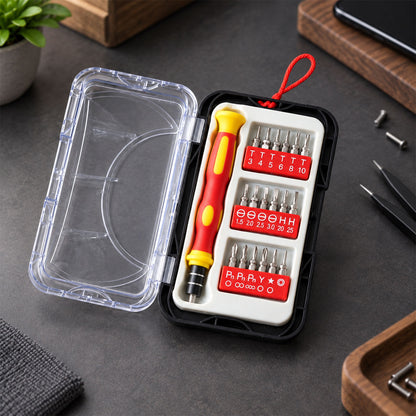 Compact precision screwdriver set in storage case