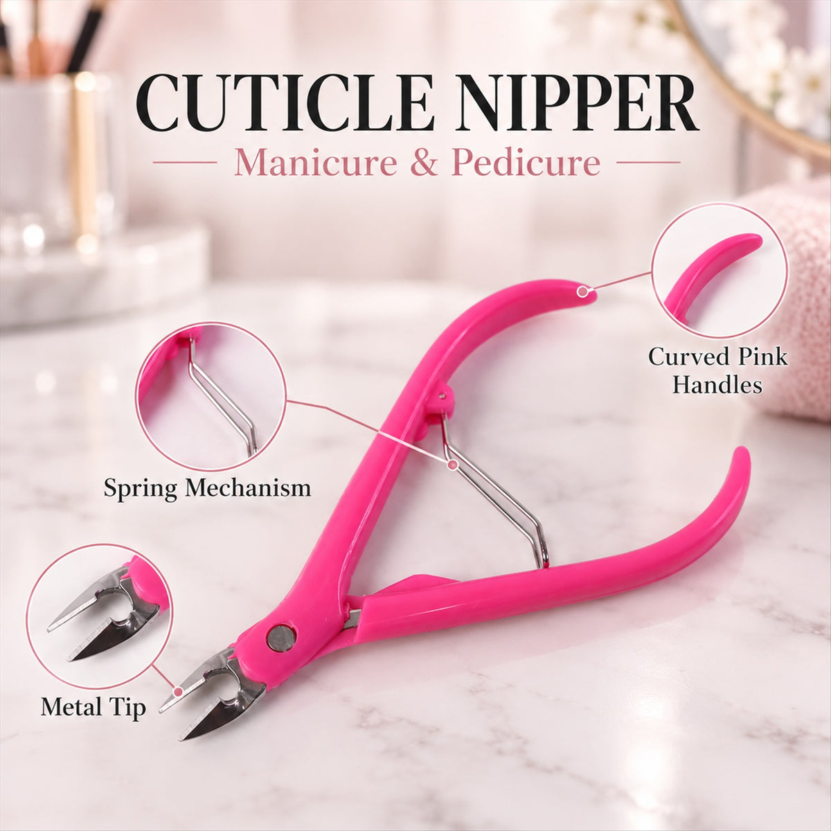 Cuticle nipper with curved handles and spring mechanism 7