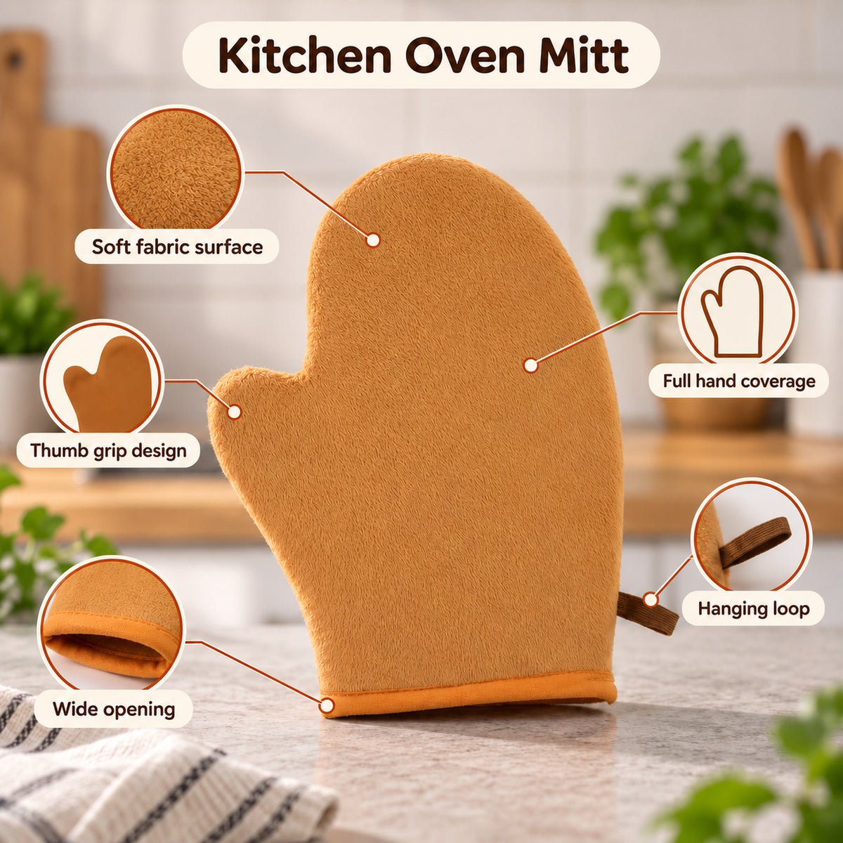 Reusable kitchen oven mitt with hanging loop 7