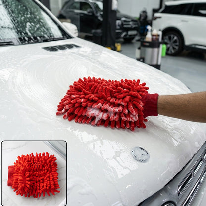Red microfiber chenille car wash glove clean product image without SKU