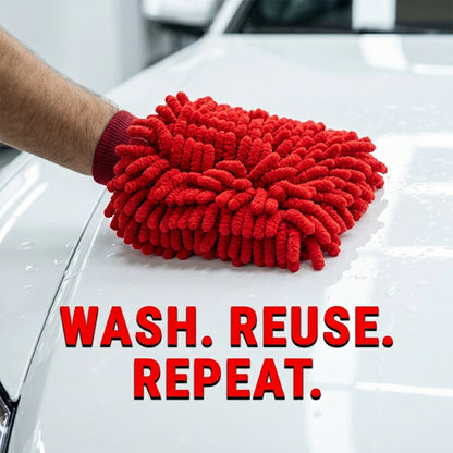 Reusable microfiber car wash glove for repeated cleaning