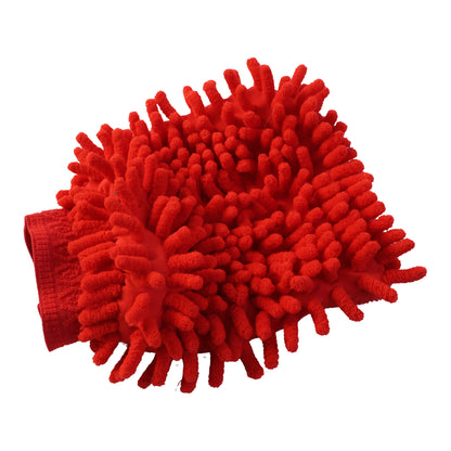 Red microfiber chenille wash glove isolated on white background