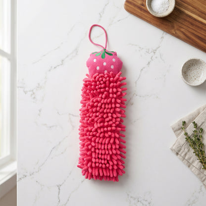 Microfiber chenille hanging hand towel product display