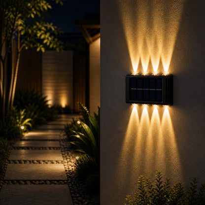 Outdoor solar wall light in use