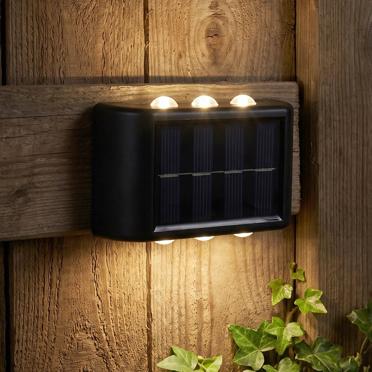 Sensor solar LED wall light installed outdoors