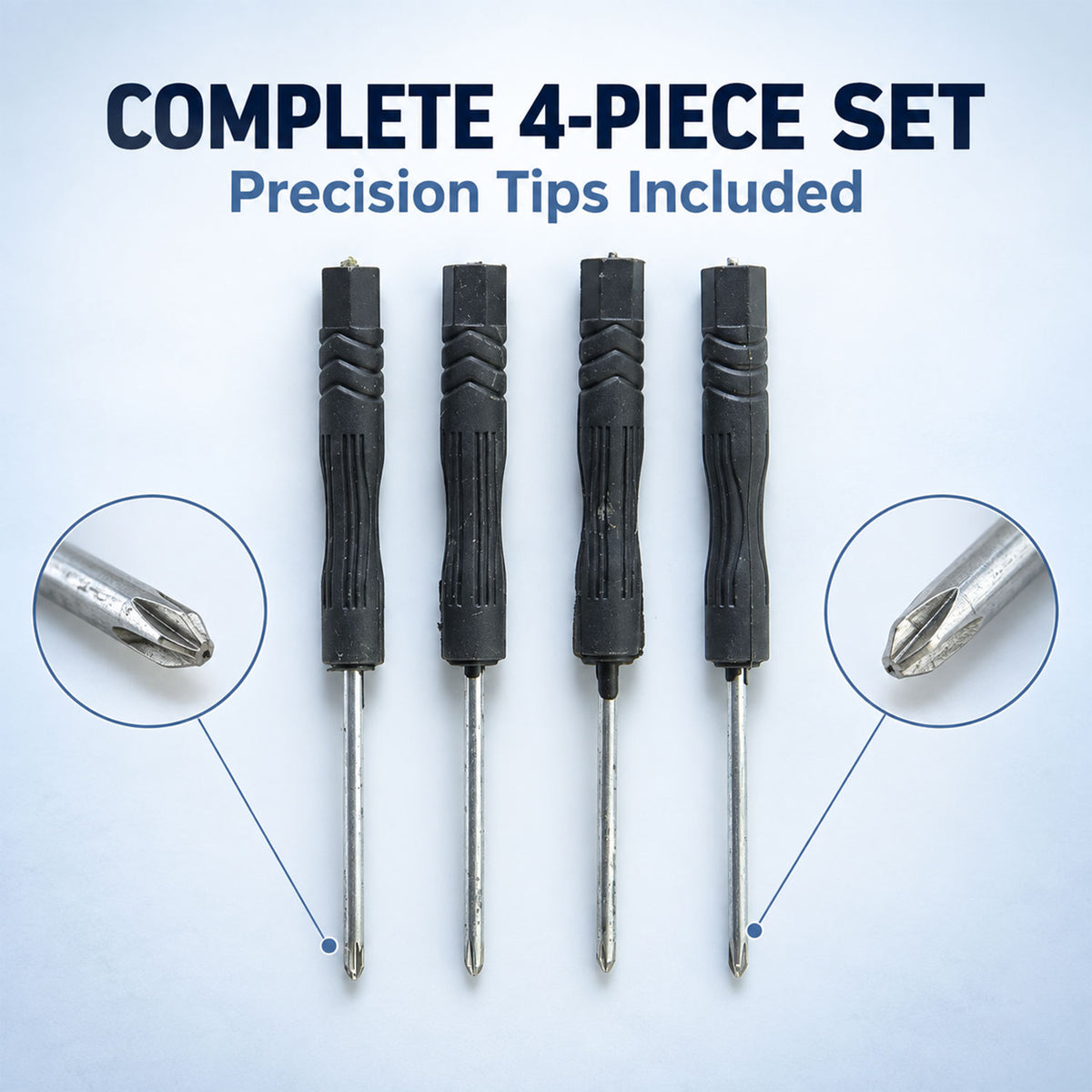 Four piece set with close-up screwdriver tips