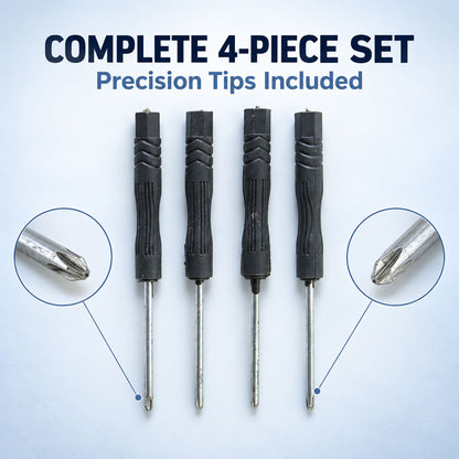 Four piece set with close-up screwdriver tips