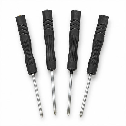 Four mini screwdrivers on white background