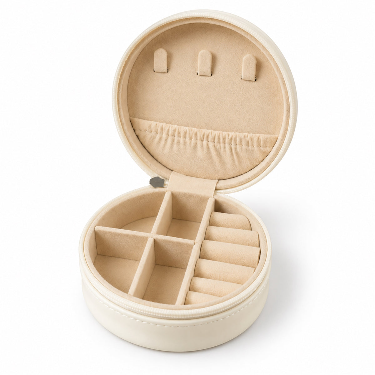 Round jewellery organizer with ring rolls and divided compartments - Jewellery_Organizer_4