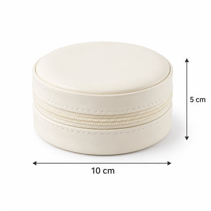 Round jewellery organizer size guide showing 10 cm diameter and 5 cm height