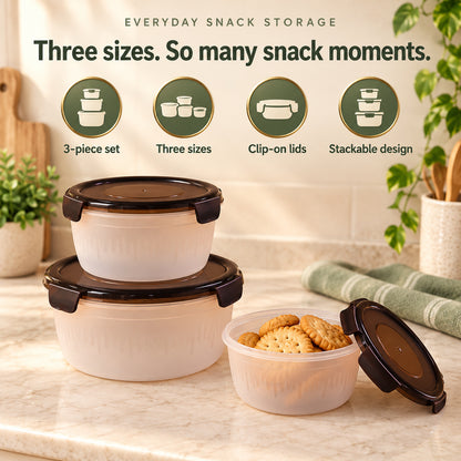 Magick Round Food Storage Containers with Clip-On Lids in Three Sizes (3 Pc)