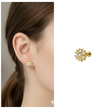 Pack of one floral gold plated flat back stud earring with intricate flower design