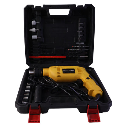 Drill machine tool kit carried in durable case with all accessories