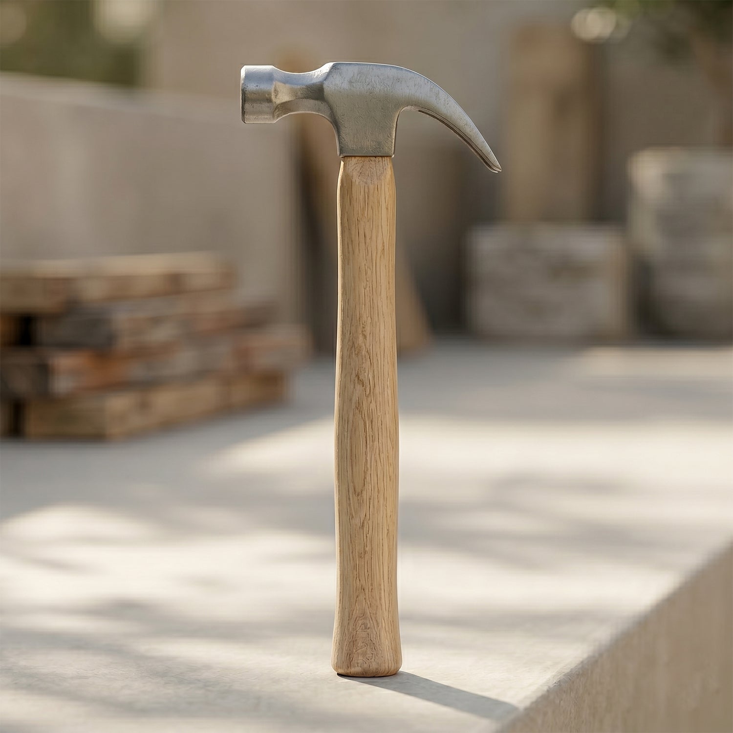 Full product view claw hammer with wooden handle