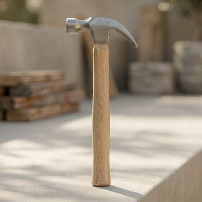 Full product view claw hammer with wooden handle