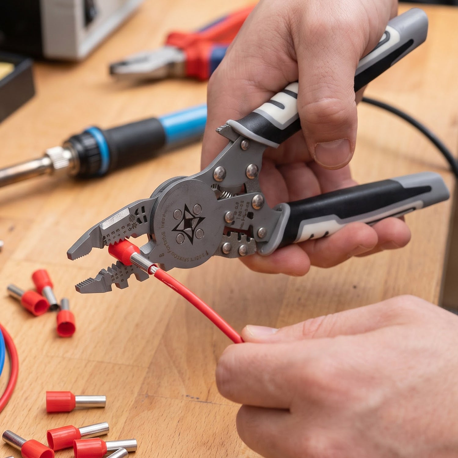 Wire terminal crimping tool demonstration