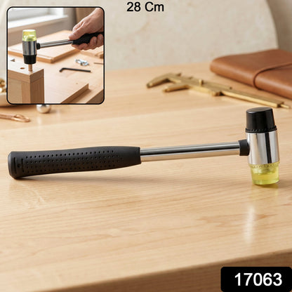 Rubber mallet with steel handle close-up