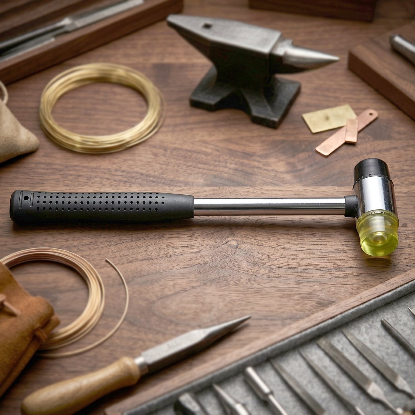 Steel handle and rubber grip detail