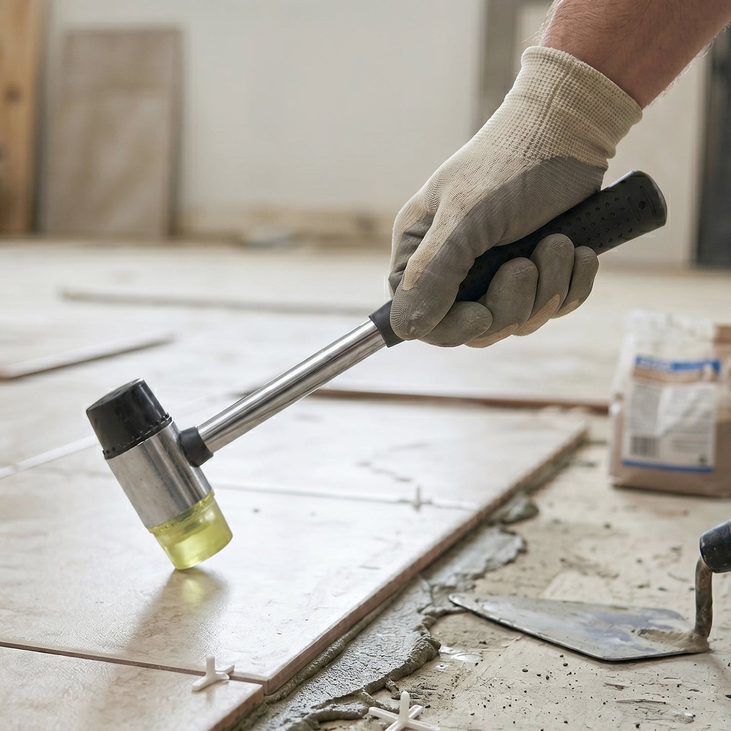 Double Head Rubber Hammer in use on wood