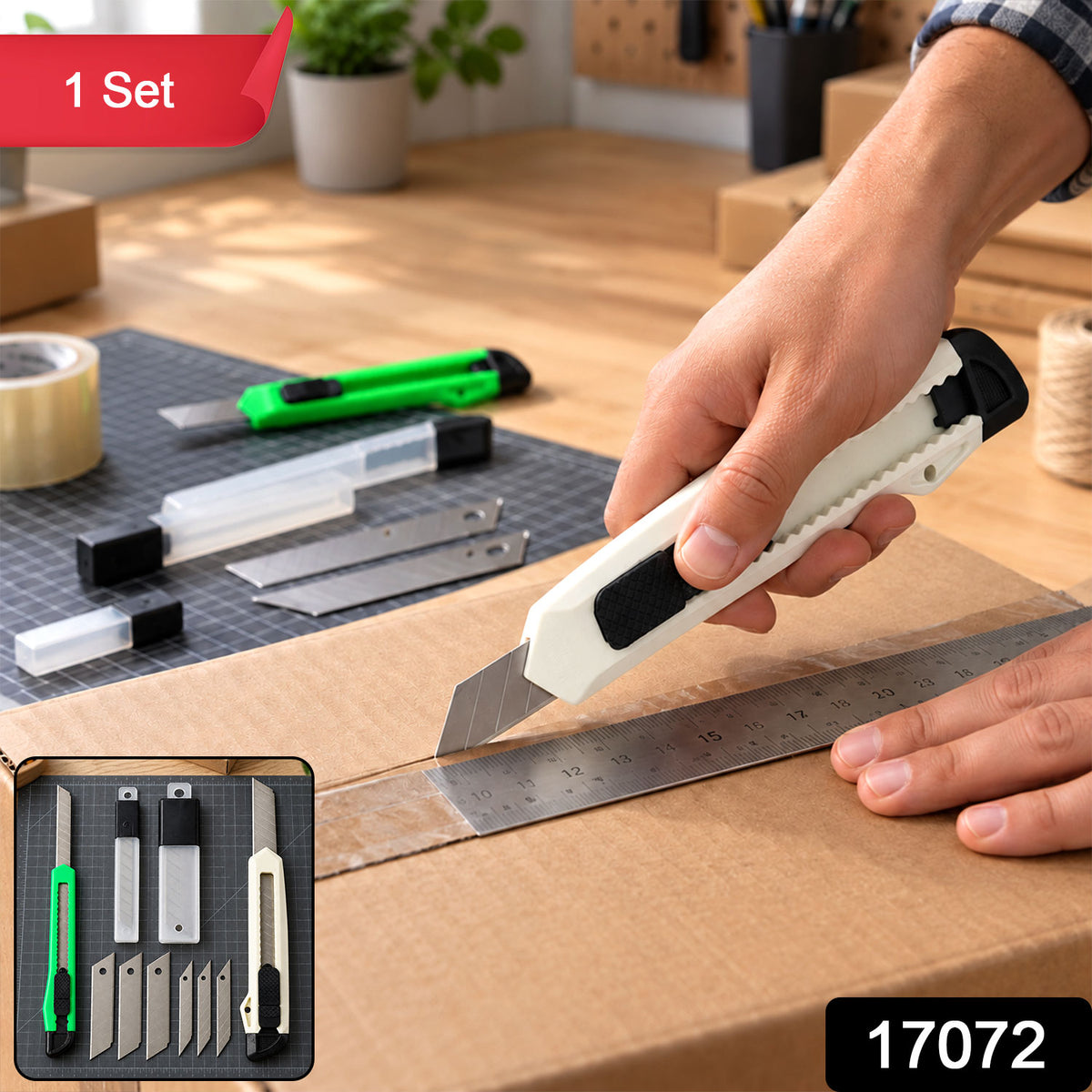 Office Paper Cutter Knife Set with Extra Blades for Parcel Opening (1 Set)