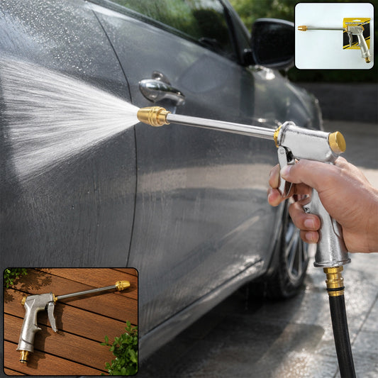 High pressure metal water gun for versatile car washing and garden watering tasks.