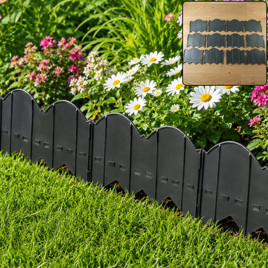 Plastic garden lawn edging border installed around flower bed
