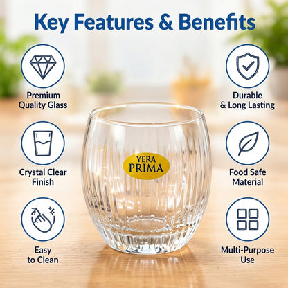 Yera Prima Naples Ribbed Glass Tumbler Set for Water and Juice (6 Pc)
