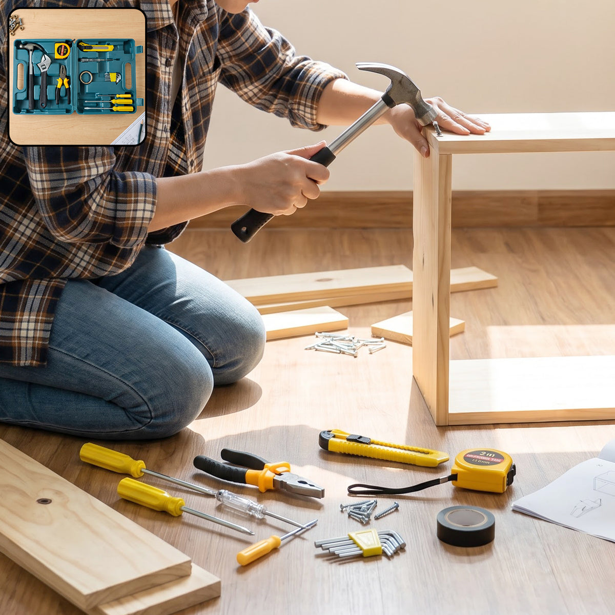 16 piece hand tool kit in use