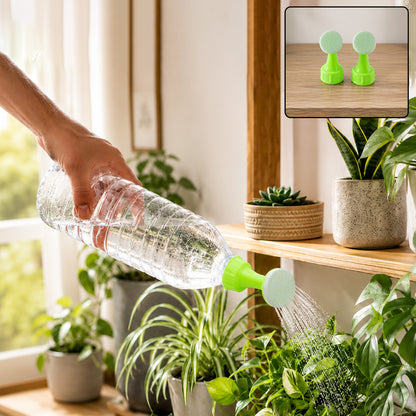 Plastic bottle garden watering sprinkler nozzle in use