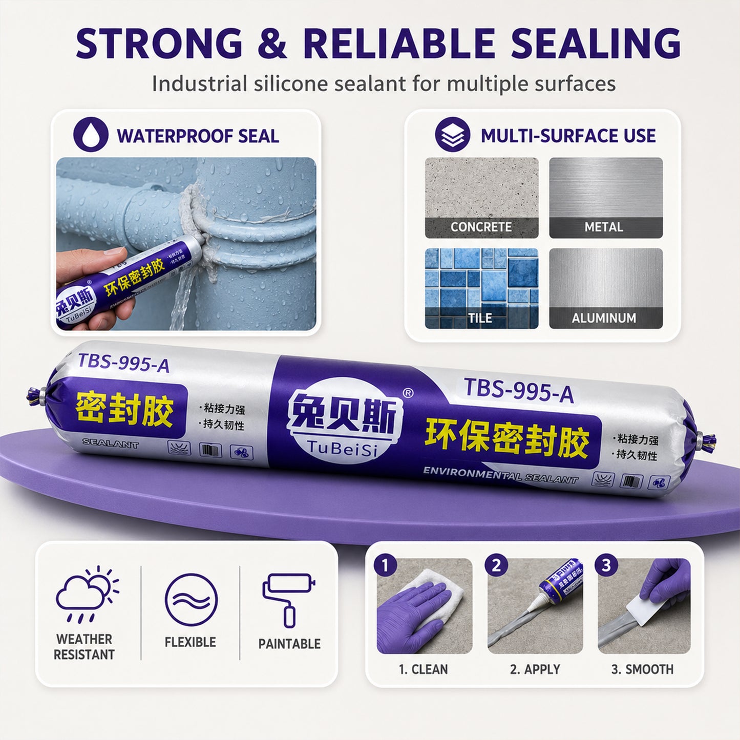 Strong waterproof multipurpose silicone sealing features