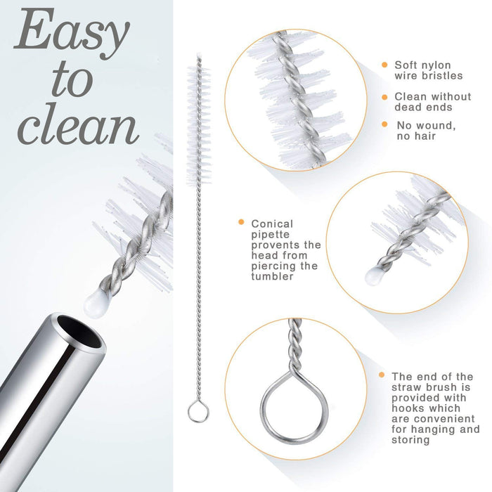 Reusable Stainless Steel Drinking Straws Bent (4 Bent Straws, 1 Brush)