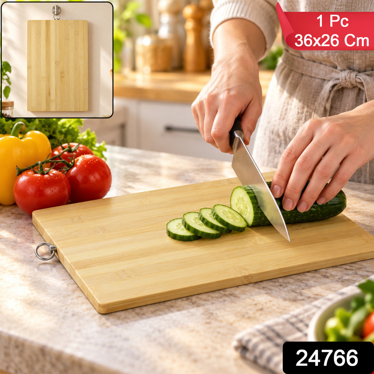 Bamboo Kitchen Chopping Board with Hanging Ring (36 x 26 Cm, 1 Pc)