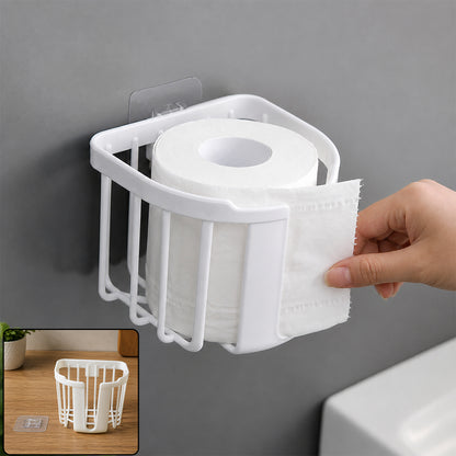 Self adhesive plastic toilet paper holder in bathroom
