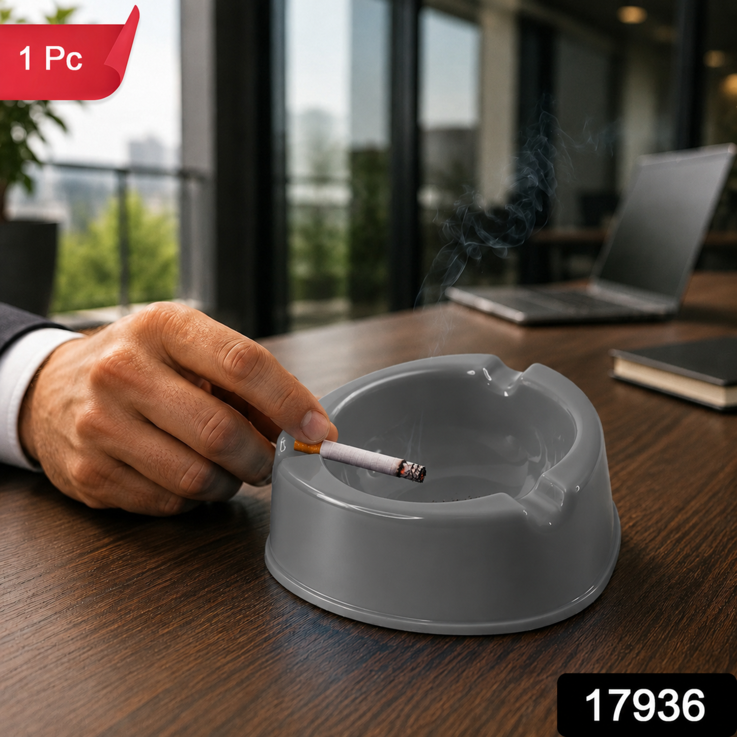 Mix Colour Plastic Ashtray with Cigarette Grooves for Table Top (1 Pc)