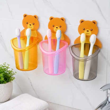 Teddy Bear Toothbrush Holder – Cute Wall-Mounted Kids Organizer