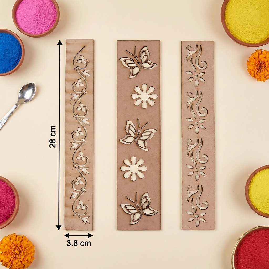 Wooden Rangoli Border Stencils - Set of 3 Reusable Umbra Patti