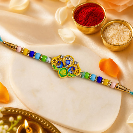 Peacock Design Rakhi – Elegant & Traditional Sibling Gift