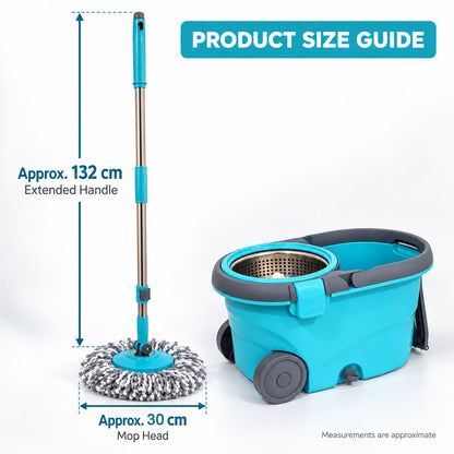 Spin Mop Bucket Set with Steel Wringer, Wheels and 2 Microfiber Refills