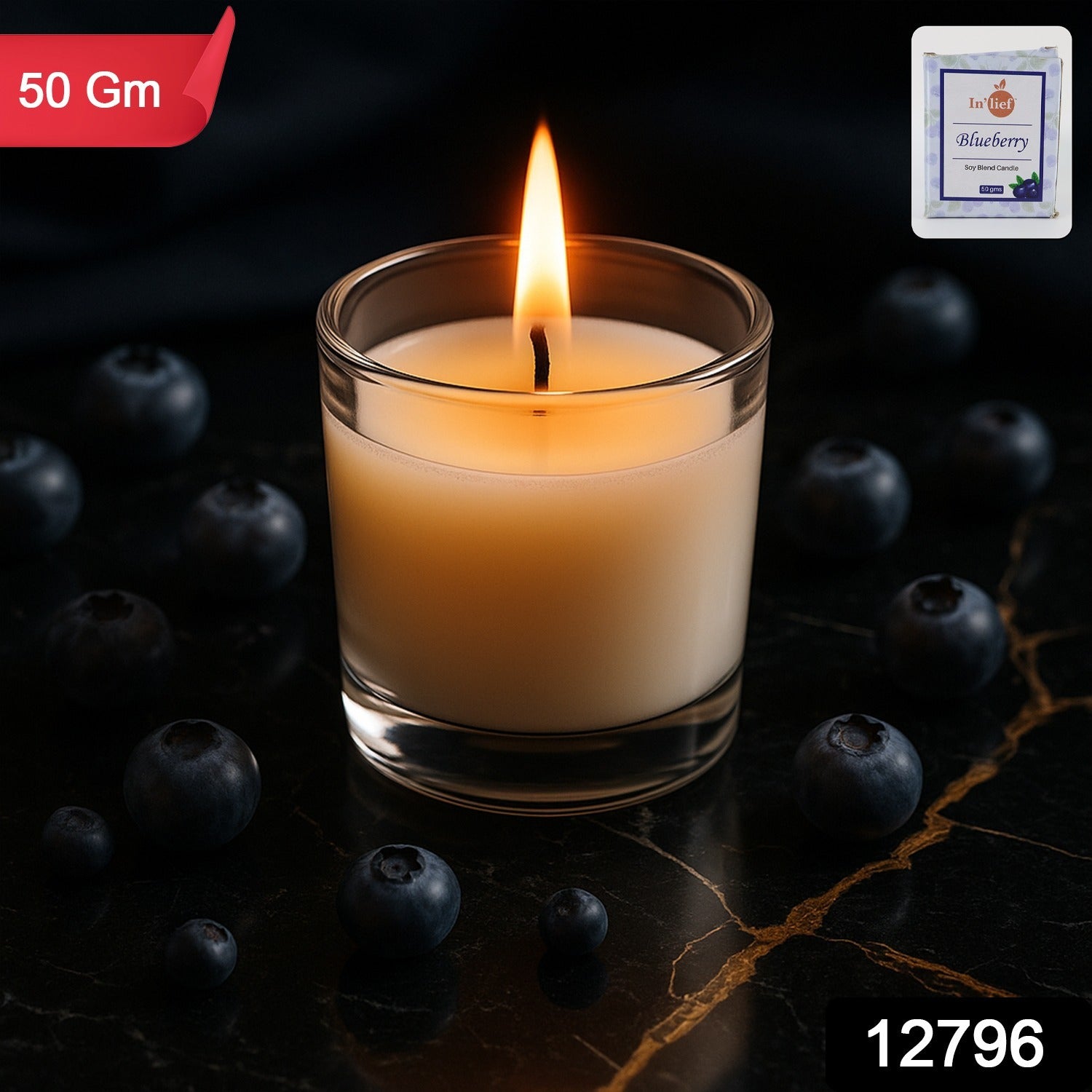 In'lief  Blueberry Soy-Blend Votive Candle Glass – 50 gm (1 Pc)