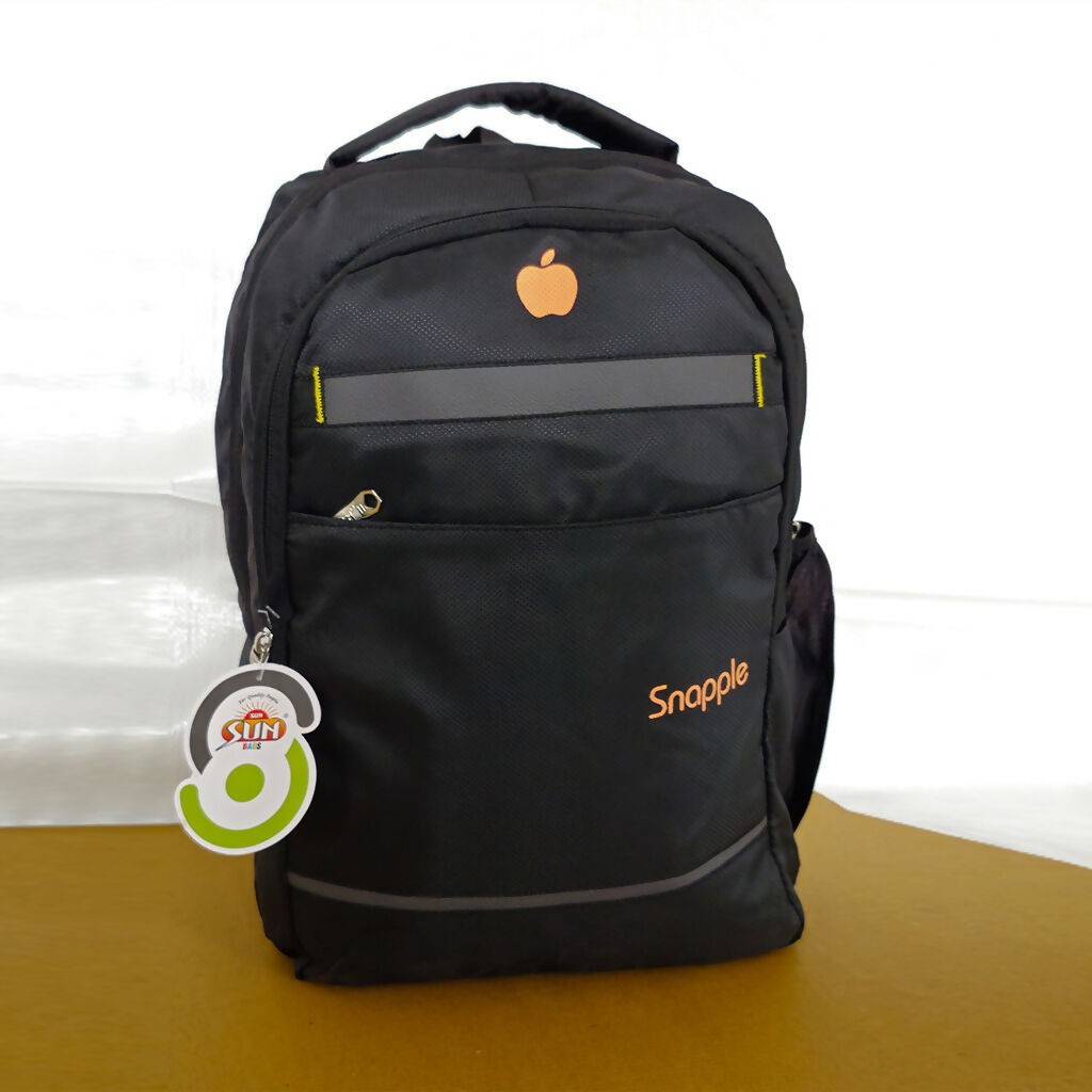 Snapple Black Laptop Backpack with Orange Logo – Travel Bag for Men & Women, Fits 15-Inch Laptop, Lightweight, Durable, Multi-Pocket Office & School Backpack